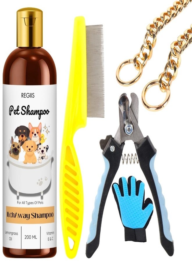 REGIIS REGIS Pet Grooming Kit with Nail Clipper, Deshedding Brush, Grooming Glove and Itch Away Shampoo, 200 ml(PACK OF 5) - Image 1